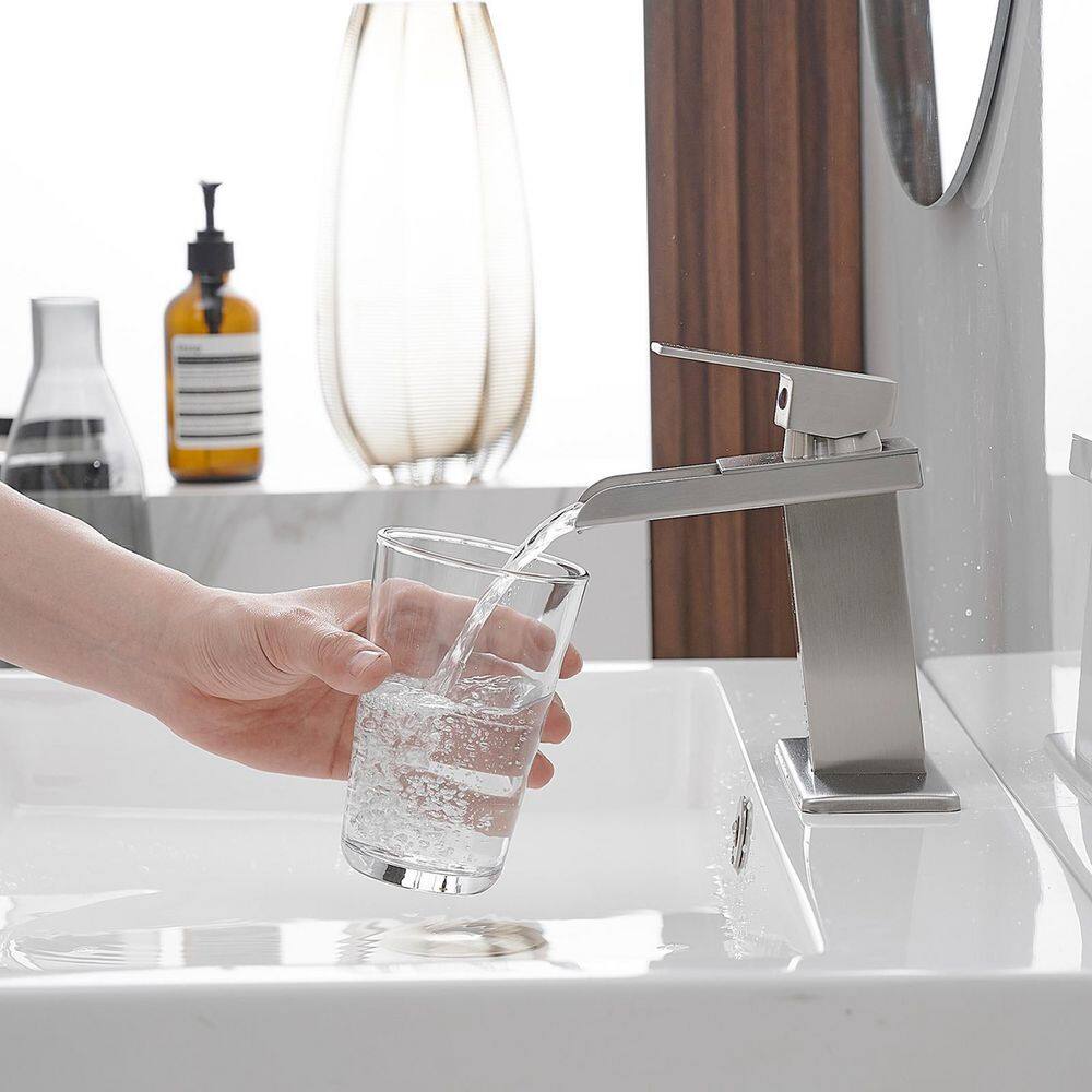 Brushed Nickel Single-Handle Waterfall Bathroom Faucet with Pop-Up Drain