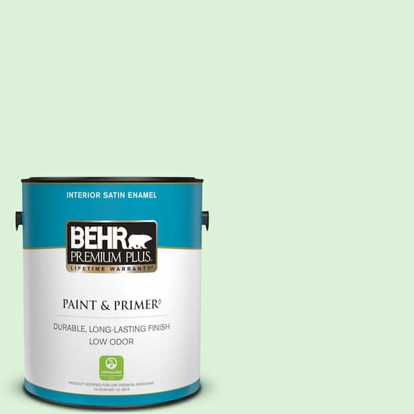 BEHR PREMIUM PLUS 1 gal. #P390-1 Frostini Satin Enamel Low Odor Interior Paint & Primer