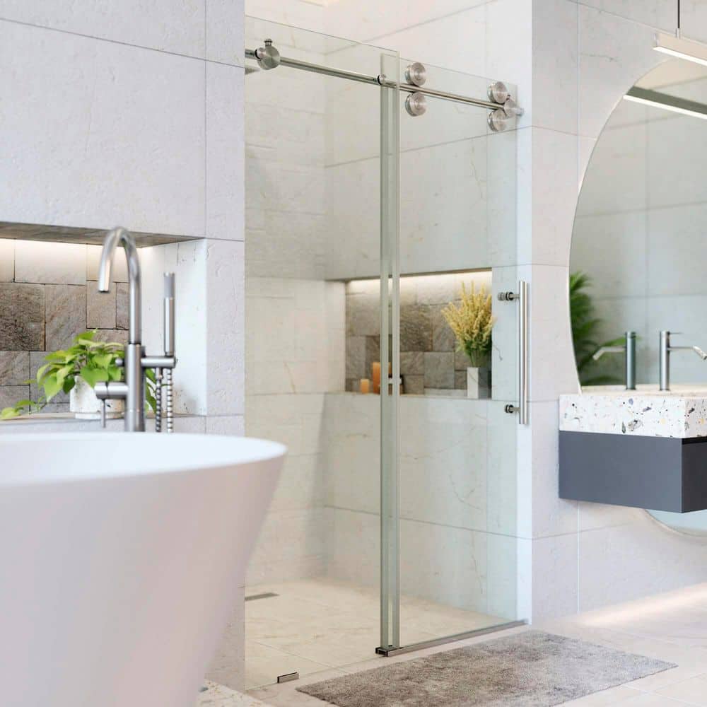 60'' Polished Chrome Frameless Sliding Shower Door with Clear Tempered Glass
