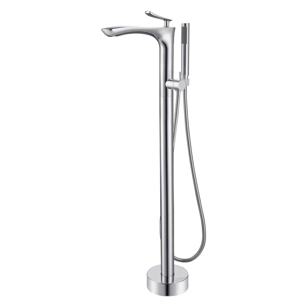 Kayla Polished Chrome Freestanding Tub Faucet with Hand Shower