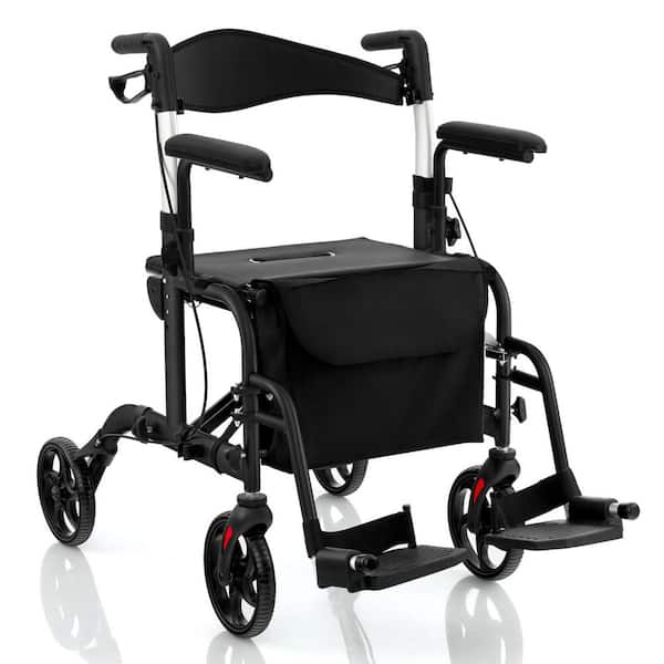 Costway 4-Wheel Folding Rollator Walker with Seat and 8 in. Wheels Supports up to 300 lbs. in Black