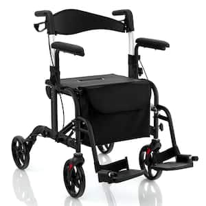 4-Wheel Folding Rollator Walker with Seat and 8 in. Wheels Supports up to 300 lbs. in Black