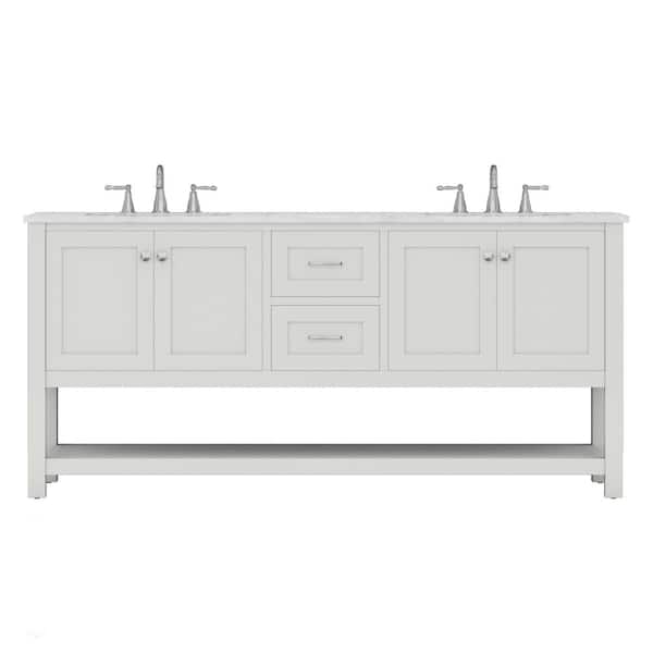 Alya Bath Wilmington 72 in. W x 34.2 in. H x 22 in. D Bath Vanity in White with Marble Vanity Top with White Basin