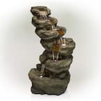 48 in. Tall Outdoor Multi-Tier Pristine Waterfall Fountain with LED Lights