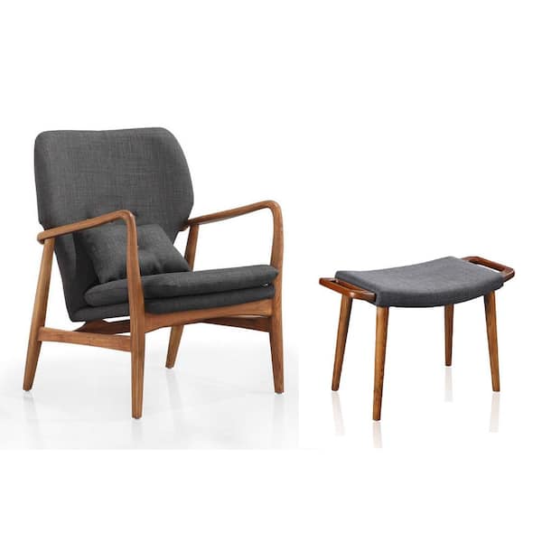 Manhattan Comfort Bradley Charcoal Linen Accent Arm Chair with Ottoman