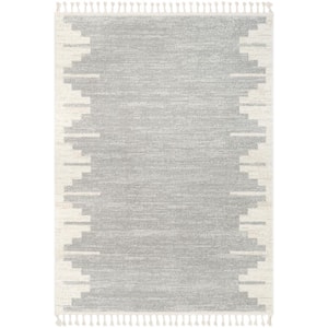 Serenity Carly Grey Nordic Solid and Striped 7 ft. 10 in. x 9 ft. 10 in. Distressed Area Rug