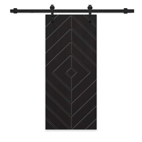 CALHOME Diamond 36 in. x 96 in. Fully Assembled Black Painted MDF Modern Sliding Barn Door with Hardware Kit