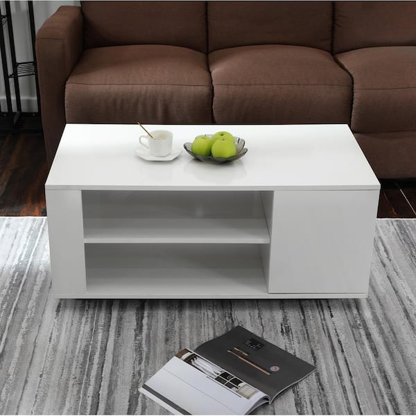Mobile 37.40 in. L White MDF Double Door Double LED Coffee Table Serendipity-96 - The Home Depot