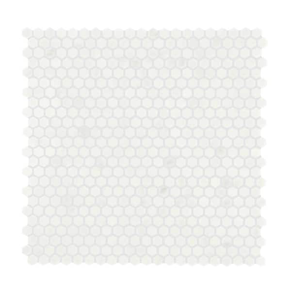 Daltile Premier Accents White Carrara 3 in. x 3 in. Marble Hexagon Mosaic Tile Sample