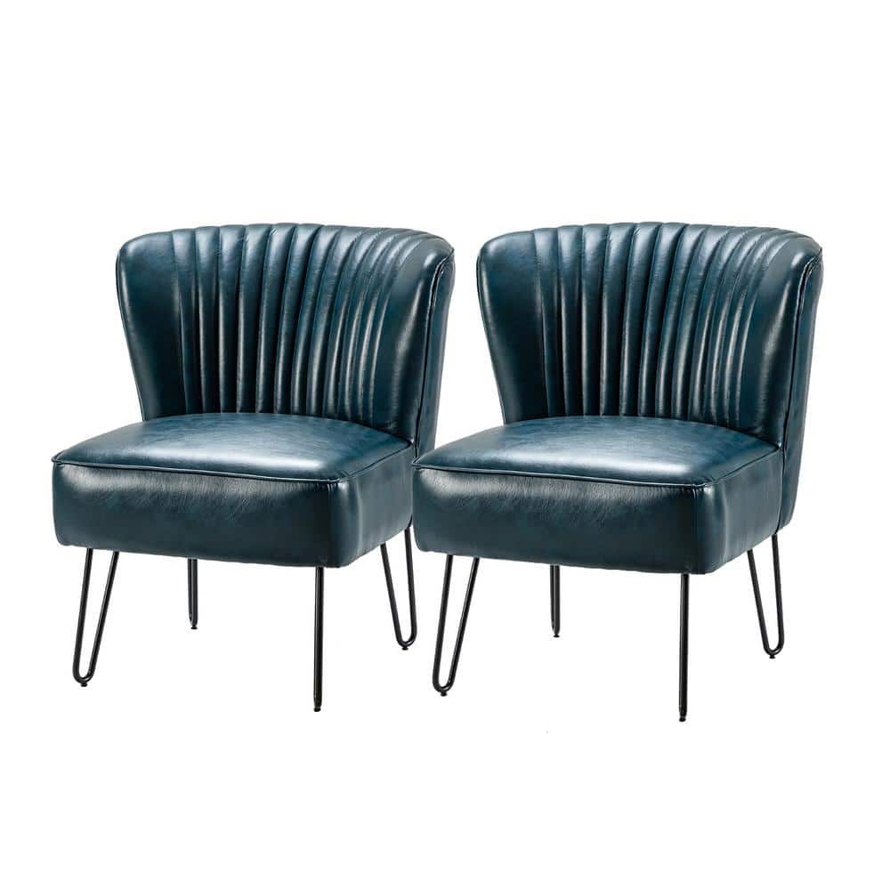 Christiano Modern Turquosie Faux Leather Comfy Armless Side Chair with Thick Cushions and Metal Legs Set of 2 price history on PriceWatchPro