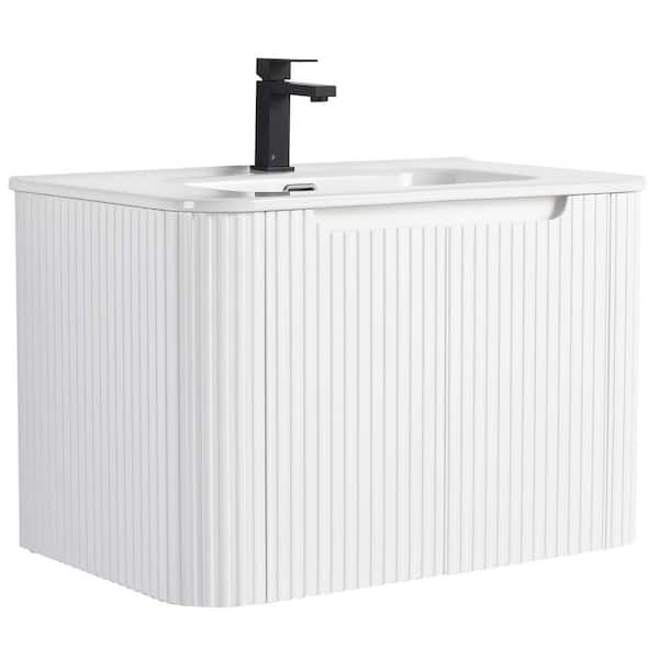 Fine Fixtures Caskvalley 30 in. Floating Bath Vanity in White with White Ceramic Sink Top Assembled