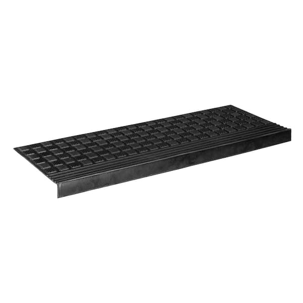Outdoor Collection Rubberback Black Checkers 10 in. x 30 in. ., Stair Tread Covers (Set of 5)