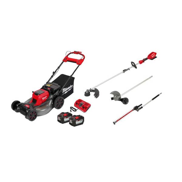 Milwaukee M18 FUEL Brushless Cordless 21 in. Self-Propelled Mower w/ String Trimmer, Edger, Hedge Trimmer & (2) 12Ah Batteries