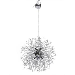 20 in. 9-Light Silver Modern Sputnik Dandelion Firework Pendant Light with Crystal beads