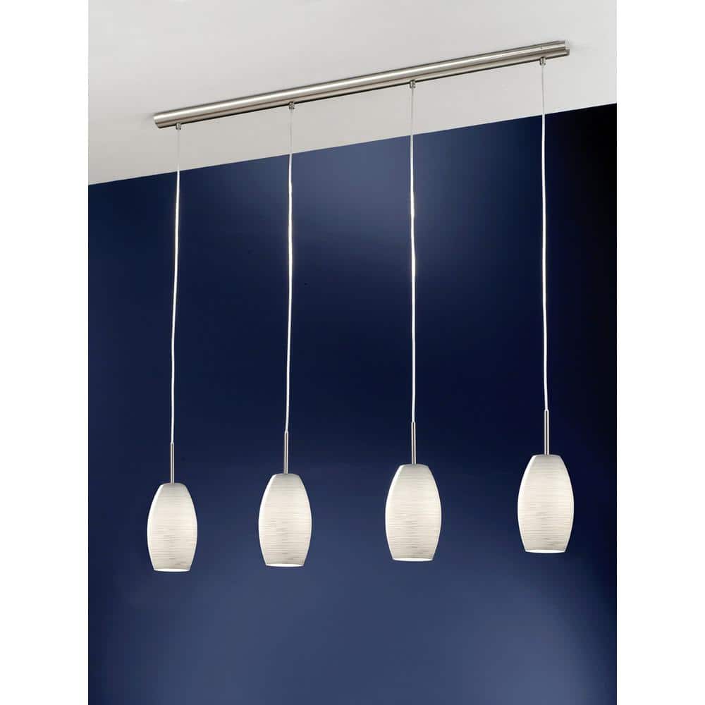 Elegant Batista Matte Nickel 4-Light Island Pendant with Hand-Made Glass
