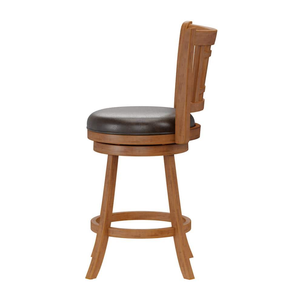 Fairfox Oak Swivel Counter Stool with Brown Faux Leather Seat