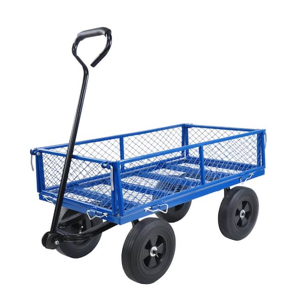 3.5 cu. ft Blue Metal Garden Cart with Solid Wheels, Tools Cart, Wagon Cart