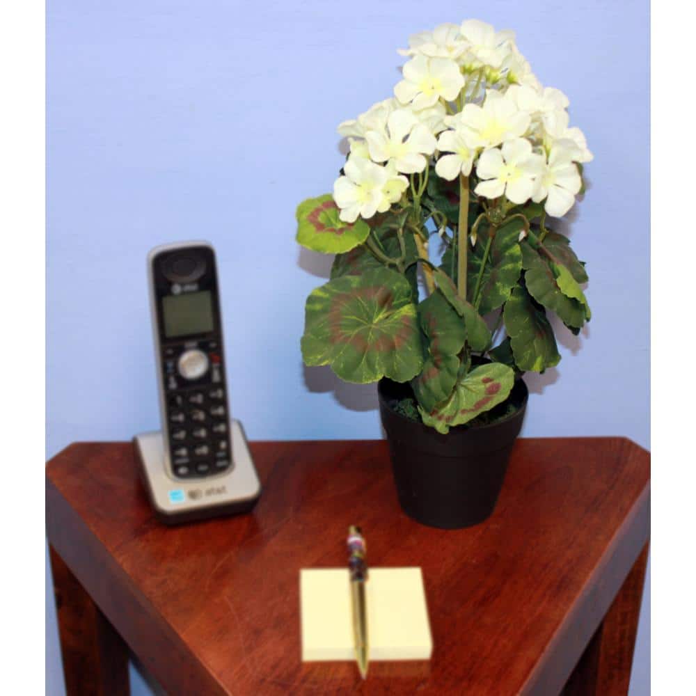 14 in 7 Head White Artificial Geranium in 4 in Pot with Moss