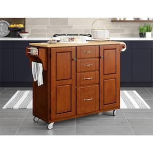Create-a-Cart Cherry Kitchen Cart With Natural Wood Top