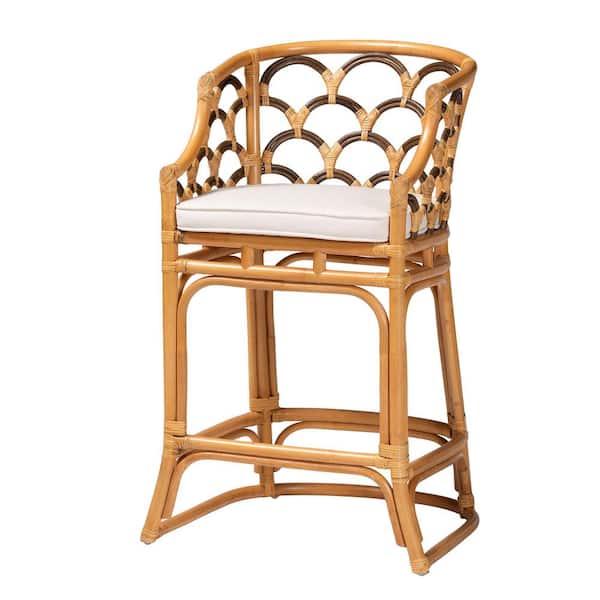 bali & pari Veneto 26 in. 2-Tone Light Honey and Dark Brown Rattan Bar Stool