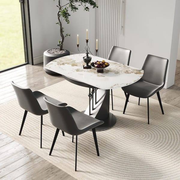 31 in. to 51 in. Round Pandora Sintered Stone Extendable Dining Table with Gunmetal Gray Pedestal, Seats-6
