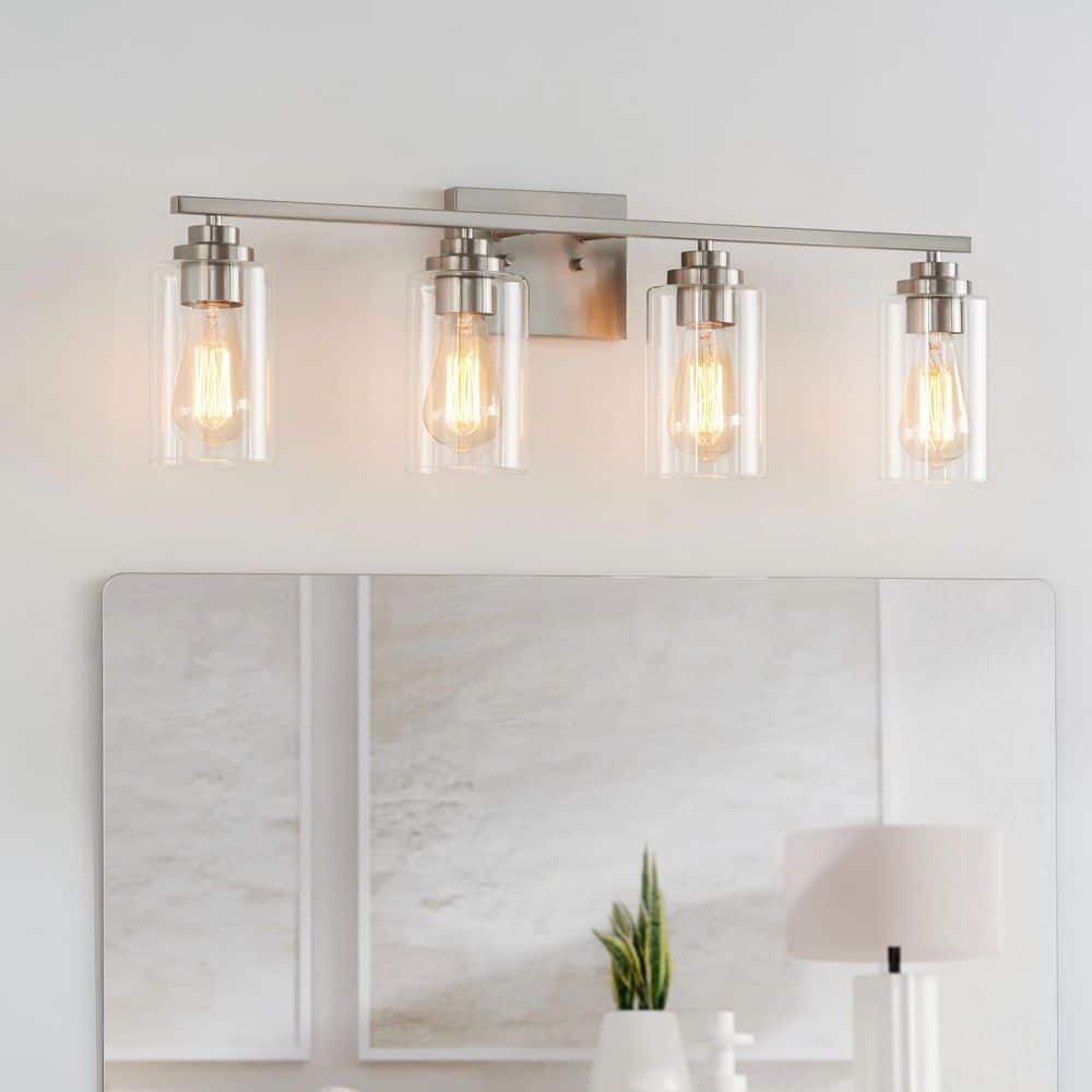 30 in. 4-Light Brushed Nickel Vanity Light with Clear Glass Shade price history on PriceWatchPro