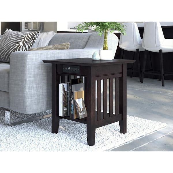 Atlantic Furniture Mission End Table with Charging Station in Espresso