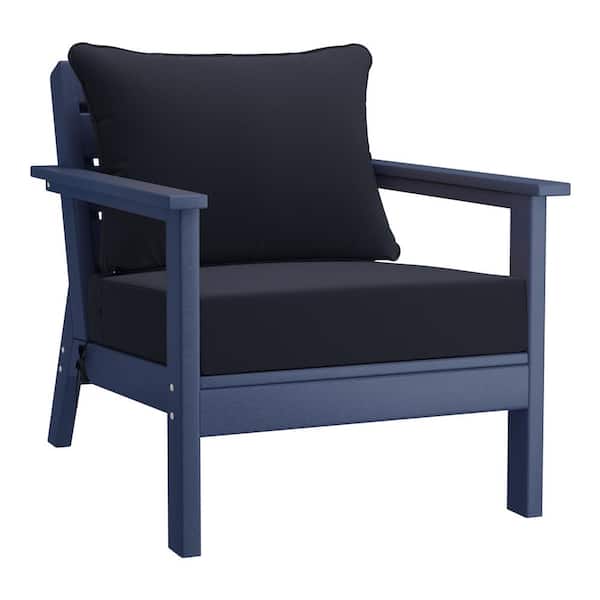 WESTIN OUTDOOR Birchwood Outdoor Patio Deep Seating HDPE Plastic Lounge Chair in Navy Blue with Navy Blue Cushions