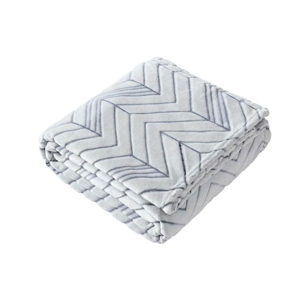 KENNETH COLE NEW YORK Delancy 1-Piece White Jacquard Plush 50 x 70 Throw Blanket