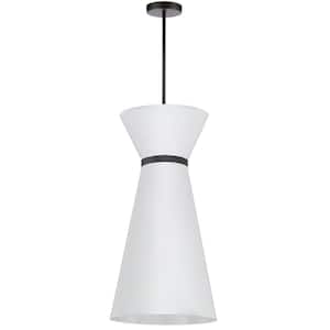 Caterine 1-Light Matte Black Shaded Pendant Light with White Fabric Shade