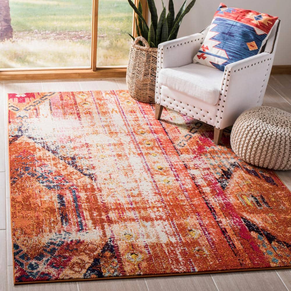 Bohemian-Chic Monaco Orange Multicolor Rectangular Area Rug