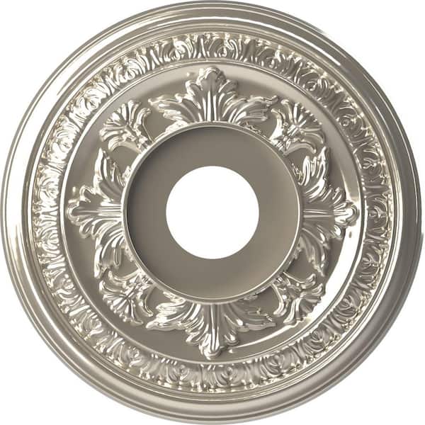 Ekena Millwork 16" OD x 3-1/2" ID x 1" P Baltimore Thermoformed PVC Ceiling Medallion (Fits Canopies up to 6-1/2"), Bright Coat Chrome