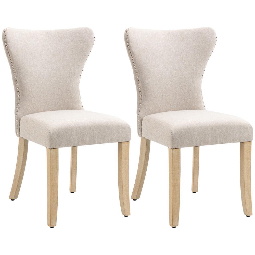 HOMCOM Modern Cream White Armless Dining Chairs With Wing Backrest (Set ...