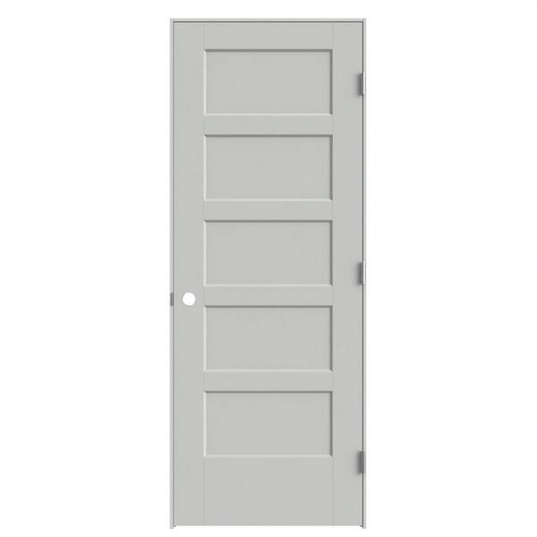 Masonite 30 in. x 80 in. 5-Panel Bayshore Left-Hand Hollow Silver Bullet Molded Composite Single Prehung Interior Door Flat Jamb