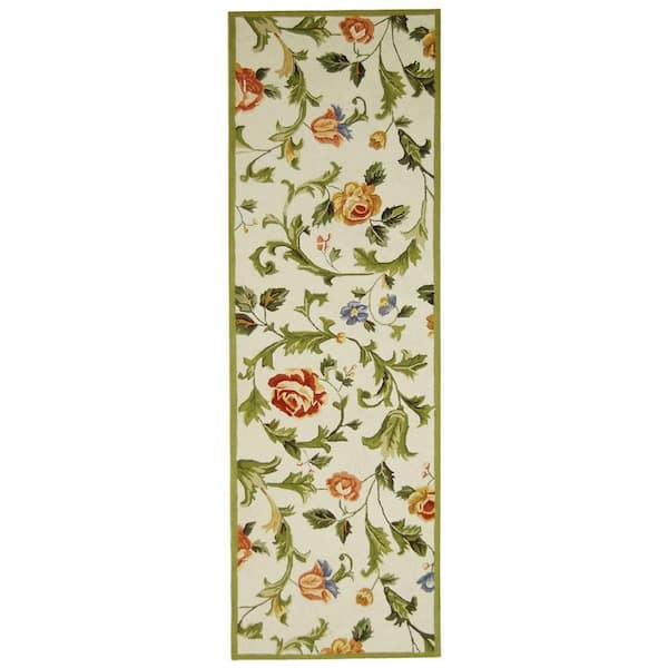 Chelsea 3 ft. x 14 ft. Ivory Border Floral Vines Runner Rug