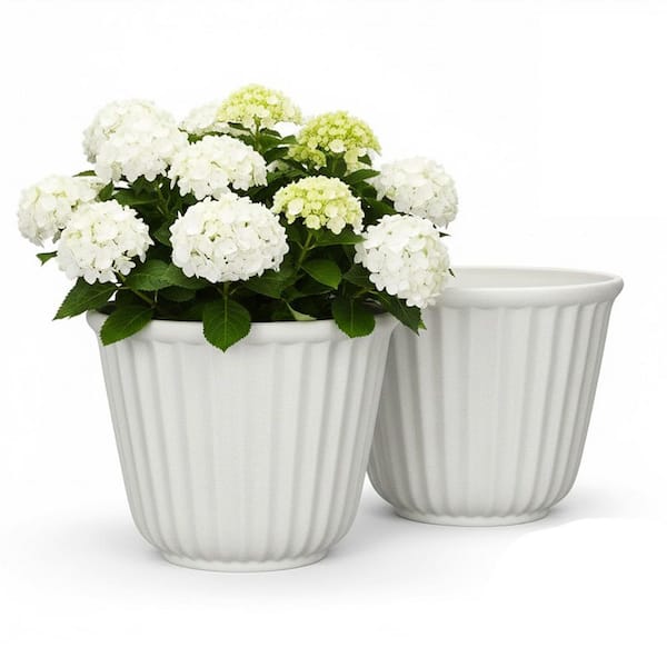 Lark & Vine Kensington White Resin Recycled Materials Planter with Drainage Hole (15.9 in. L x 15.9 in. W x 12.6 in. H) (2-Pack)