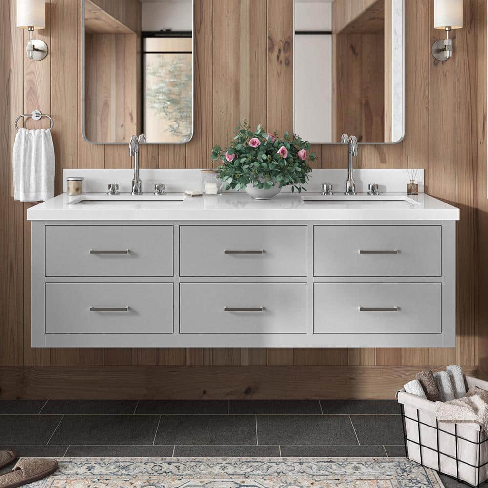 Hutton 61 in. W x 22 in. D x 19.6 in. H Bath Vanity in Grey with Pure White Quartz Top price history on PriceWatchPro