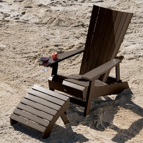 Highwood Manhattan Beach Weathered Acorn 2-Piece Recycled Plastic Outdoor Seating Set with Wine Glass Holder