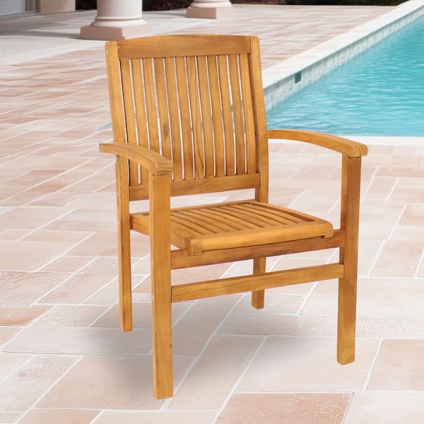 Sunnydaze Stackable Teak Wood Patio Armchair JVA-415 - The Home Depot