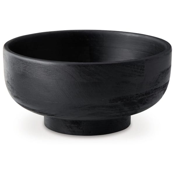 Signature DESIGN BY ASHLEY Brynnington Black Round Wood 11.75 in. Decorative Bowl