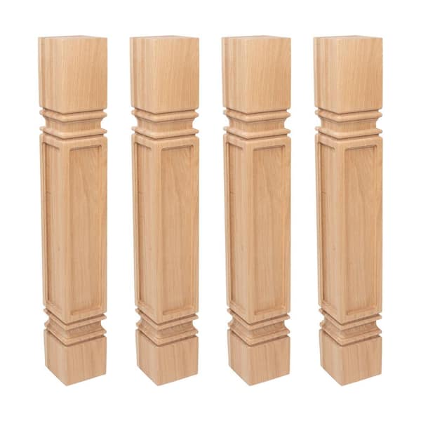 35.25 in. x 5 in. Unfinished Solid North American Red Oak Mission Kitchen Island Leg (4-Pack)