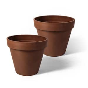Valencia 10 in. x 8 in. Round TerraCotta Banded Plastic Planter (2-Pack)