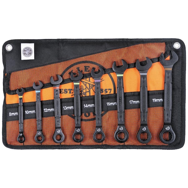Klein Tools 90-Tooth Ratcheting Box Wrench Set, Metric, (8-Piece)