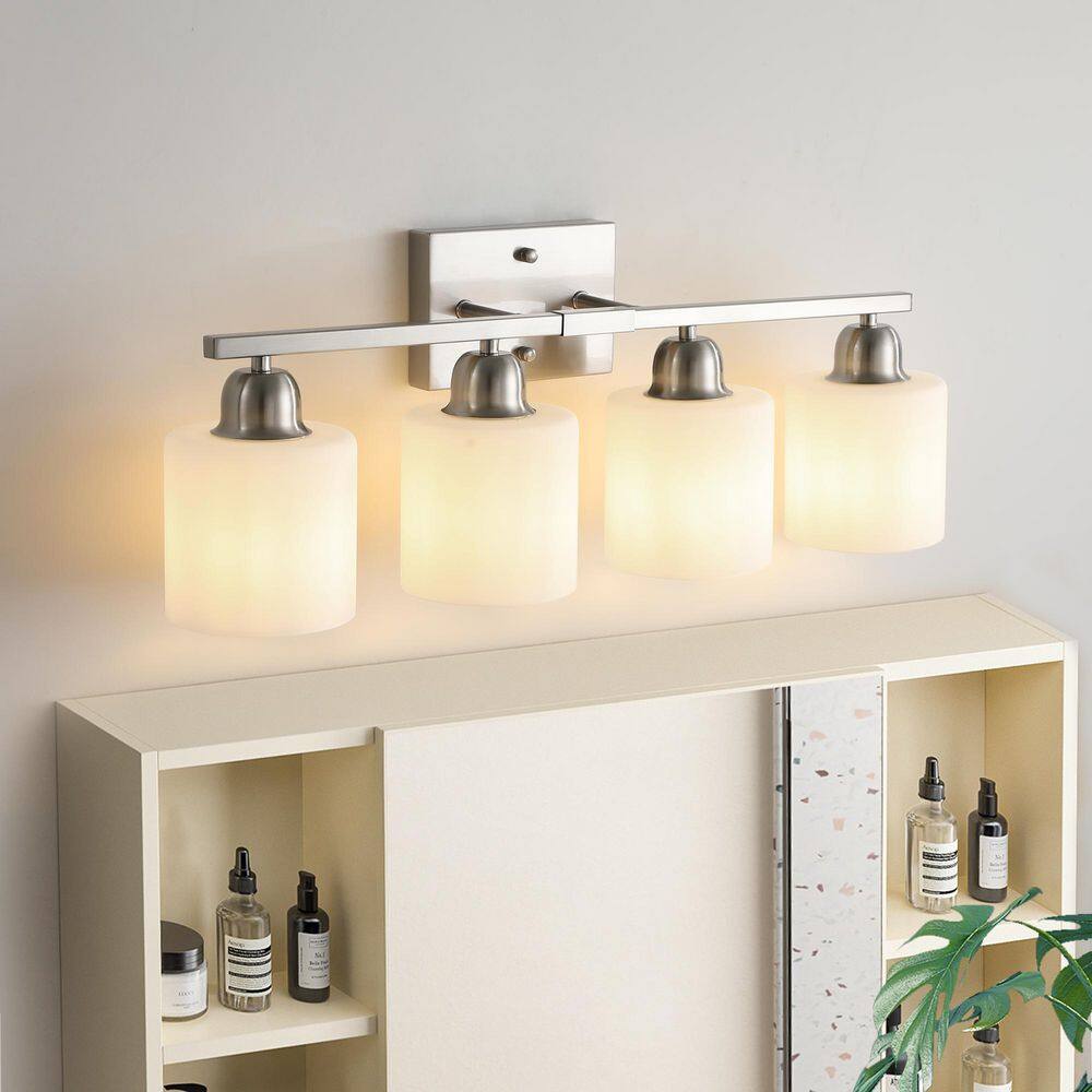 25 in. 4 Light Brushed Nickel Bathroom Vanity Light Over Mirror, Wall Sconce with White Glass Shades for Dressing Room price history on PriceWatchPro