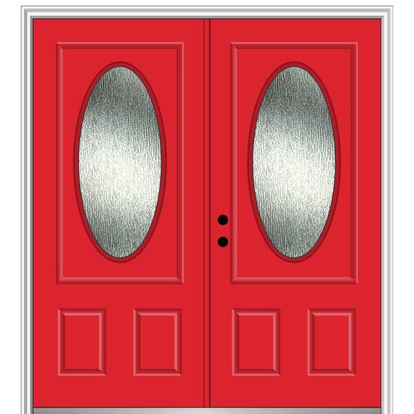 MMI Door 72 in. x 80 in. Right-Hand/Inswing Rain Glass Red Saffron Fiberglass Prehung Front Door on 4-9/16 in. Frame
