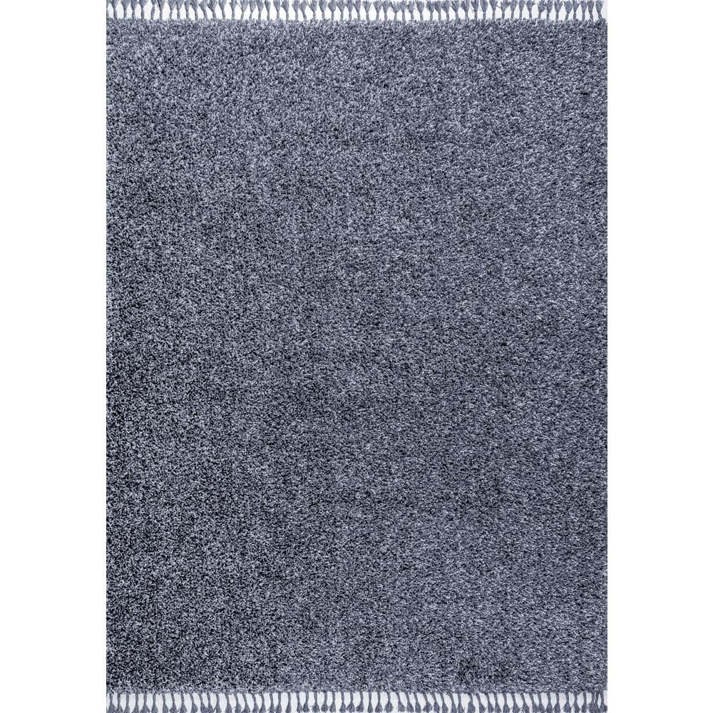 Denim Blue Rectangular Shag Area Rug with Tassels