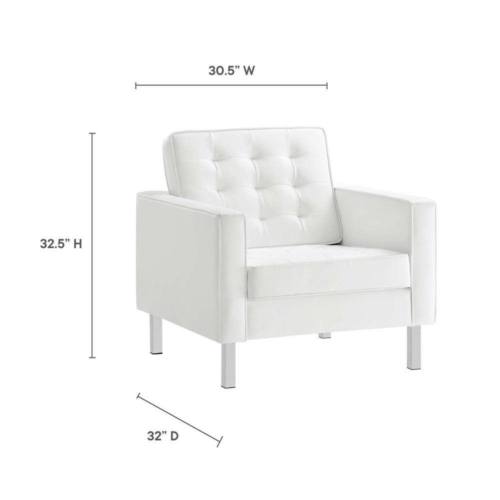 Silver White Faux Leather Accent Chair with Metal Frame