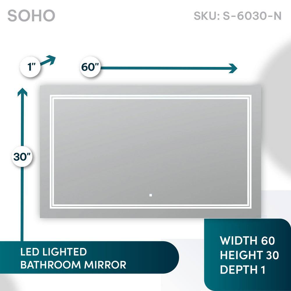 Soho Sleek 60"x30" LED Bathroom Mirror with Ambient Backlit & Defogger