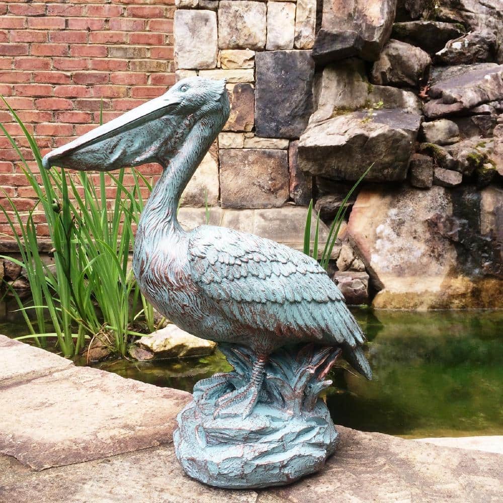 20" Bronze Patina Pelican Nautical Garden Statue