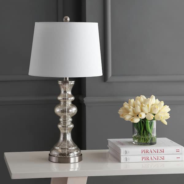 Jaiden 27 in. Silver/Ivory Curved Candlestick Table Lamp with Off-White Shade